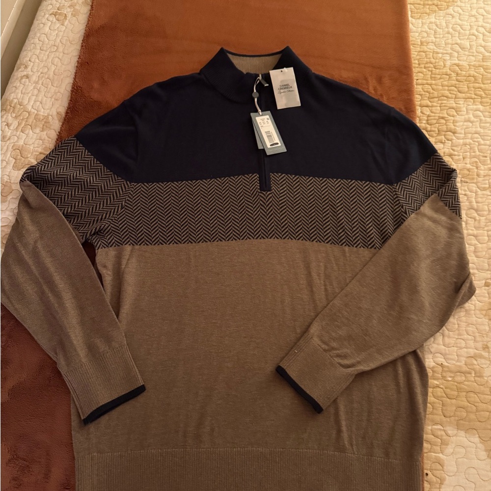 Daniel Cremieux Navy and Tan Zip-Up Sweater